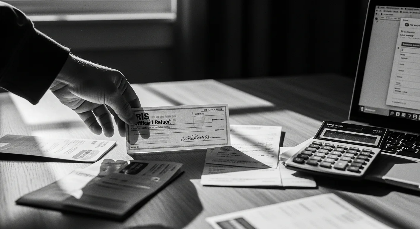 Calculator and tax documents showing debt payoff scenarios with a $3,000 refund applied to various interest rates